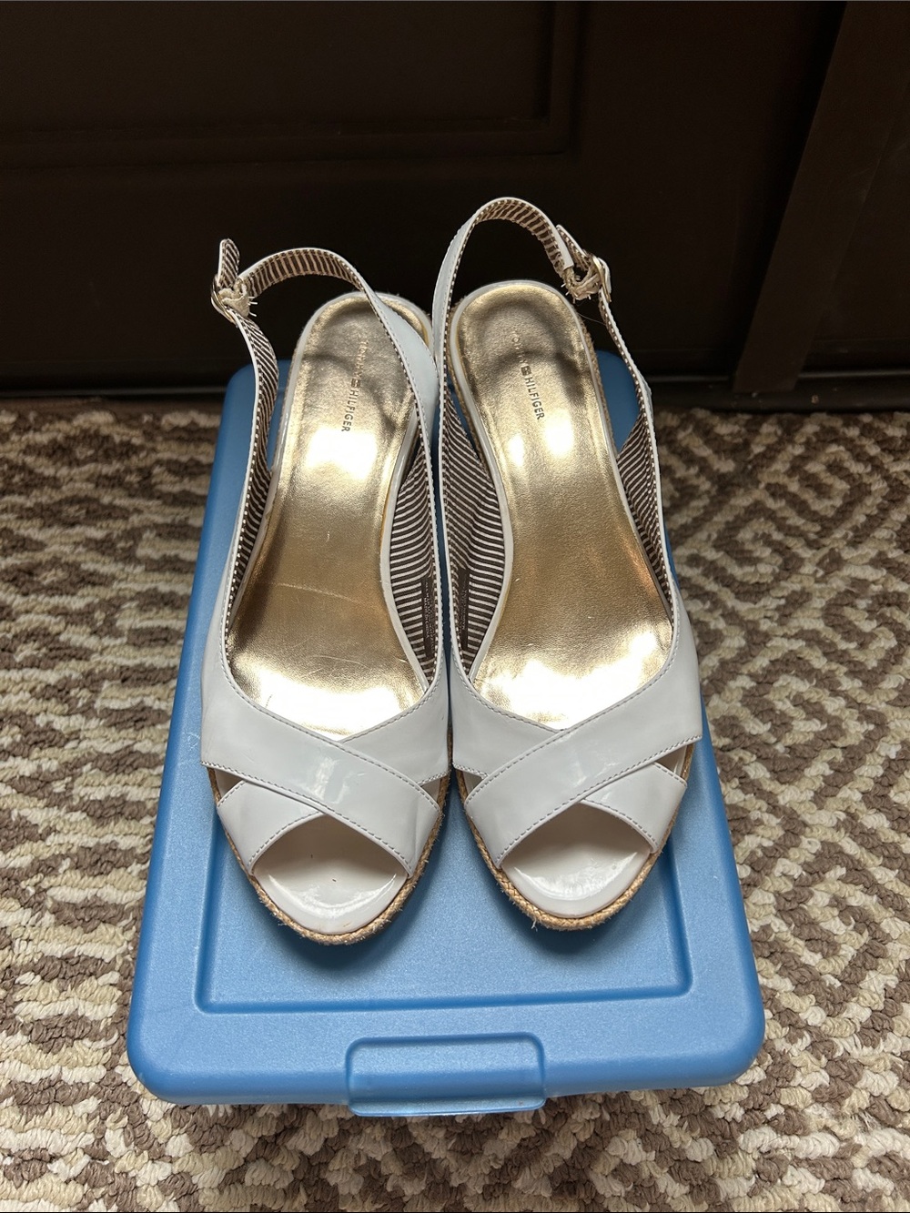 Women’s White Patent Peeptoe Slingback Wedge Sandals